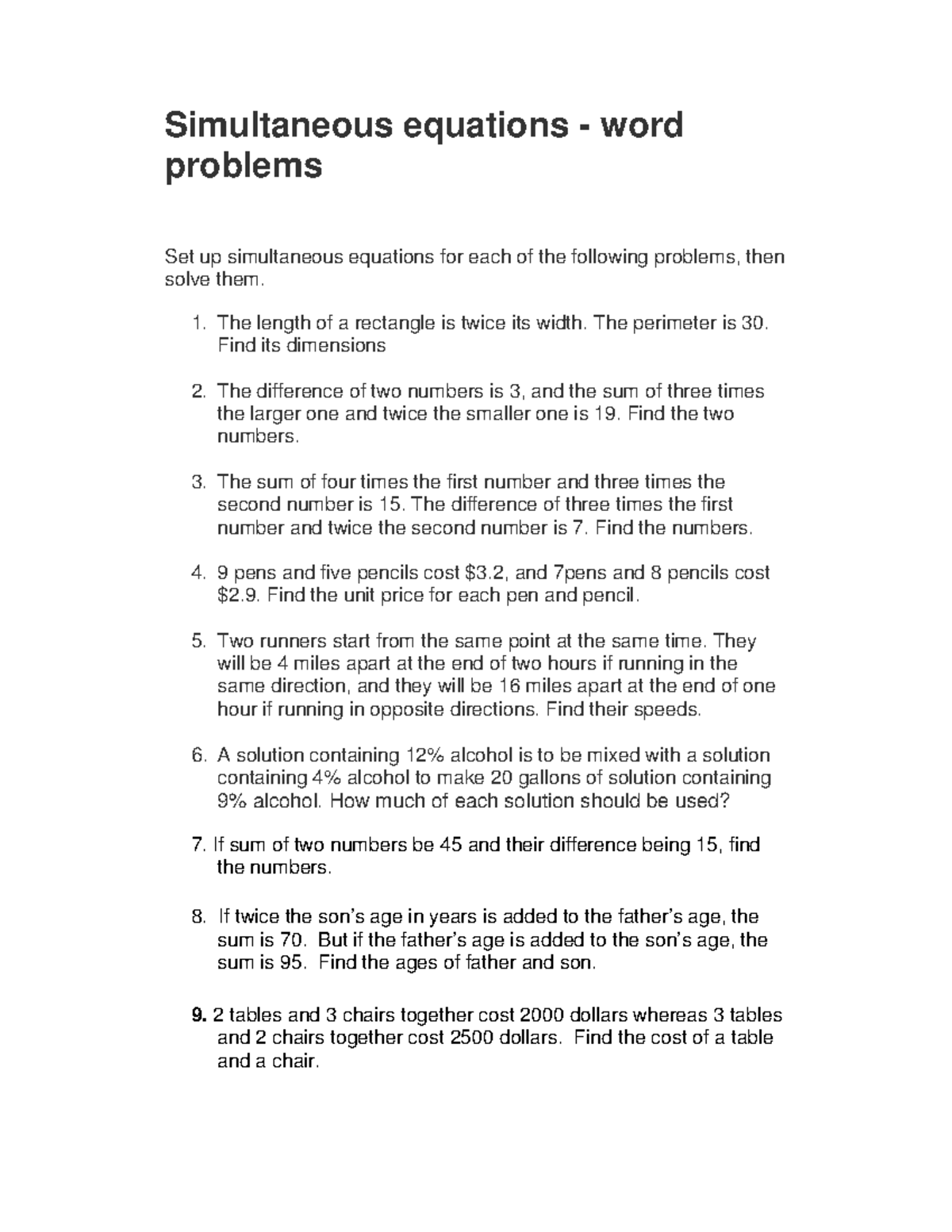 Simultaneous Equations Word Problems: Setup & Solutions Guide - Studocu