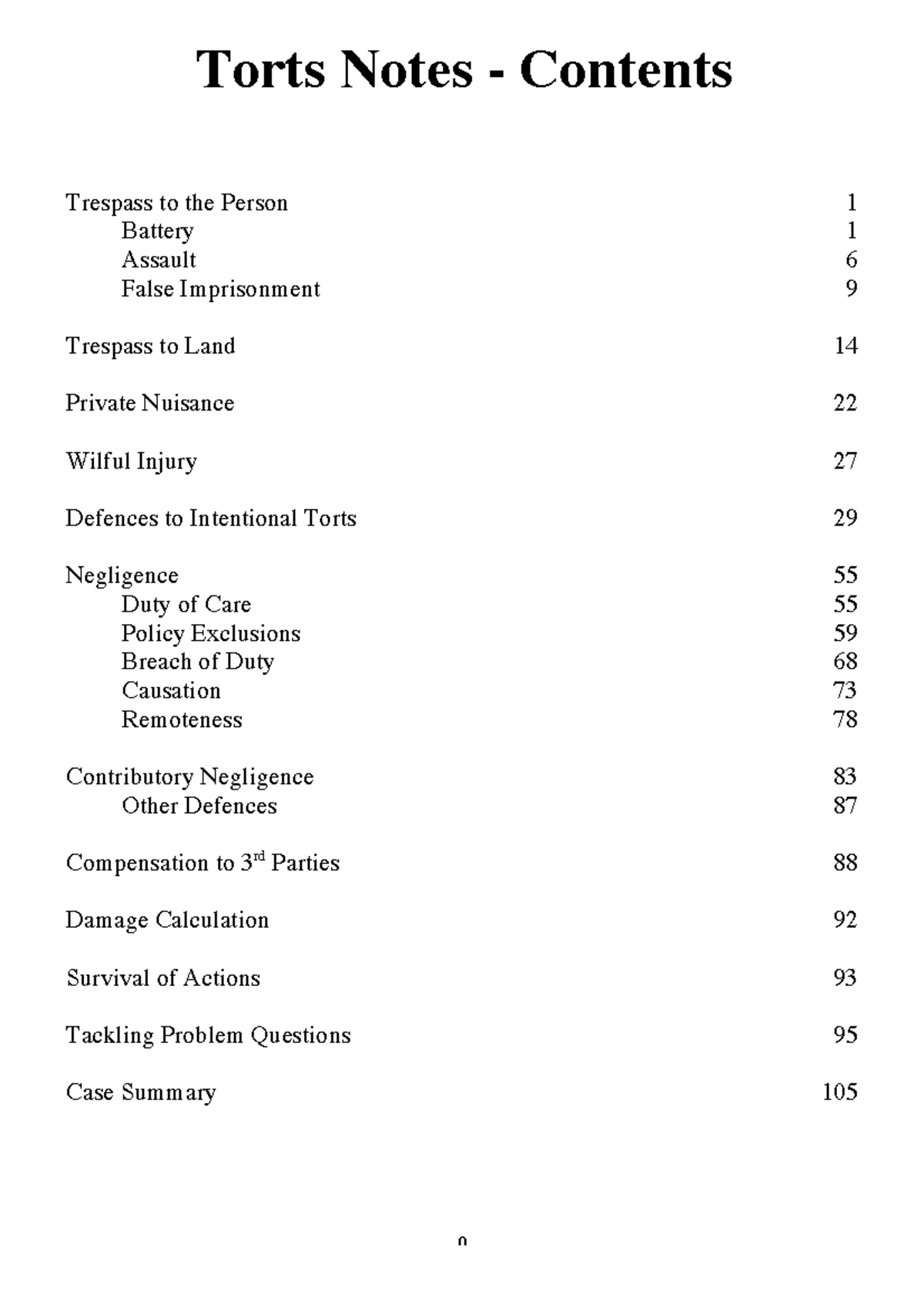 HD Torts Summary Notes: Essentials of Intentional Torts and Negligence ...