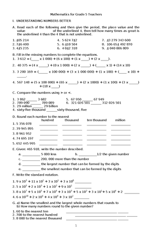 Mathematics for Grade 1 Teachers I: Understanding Numbers and ...