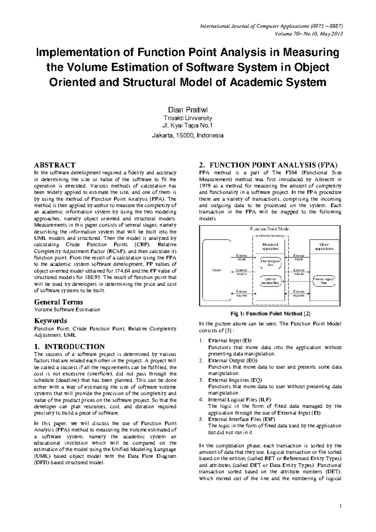 Function Point Analysis in Software Volume Estimation: A Study (CS101 ...