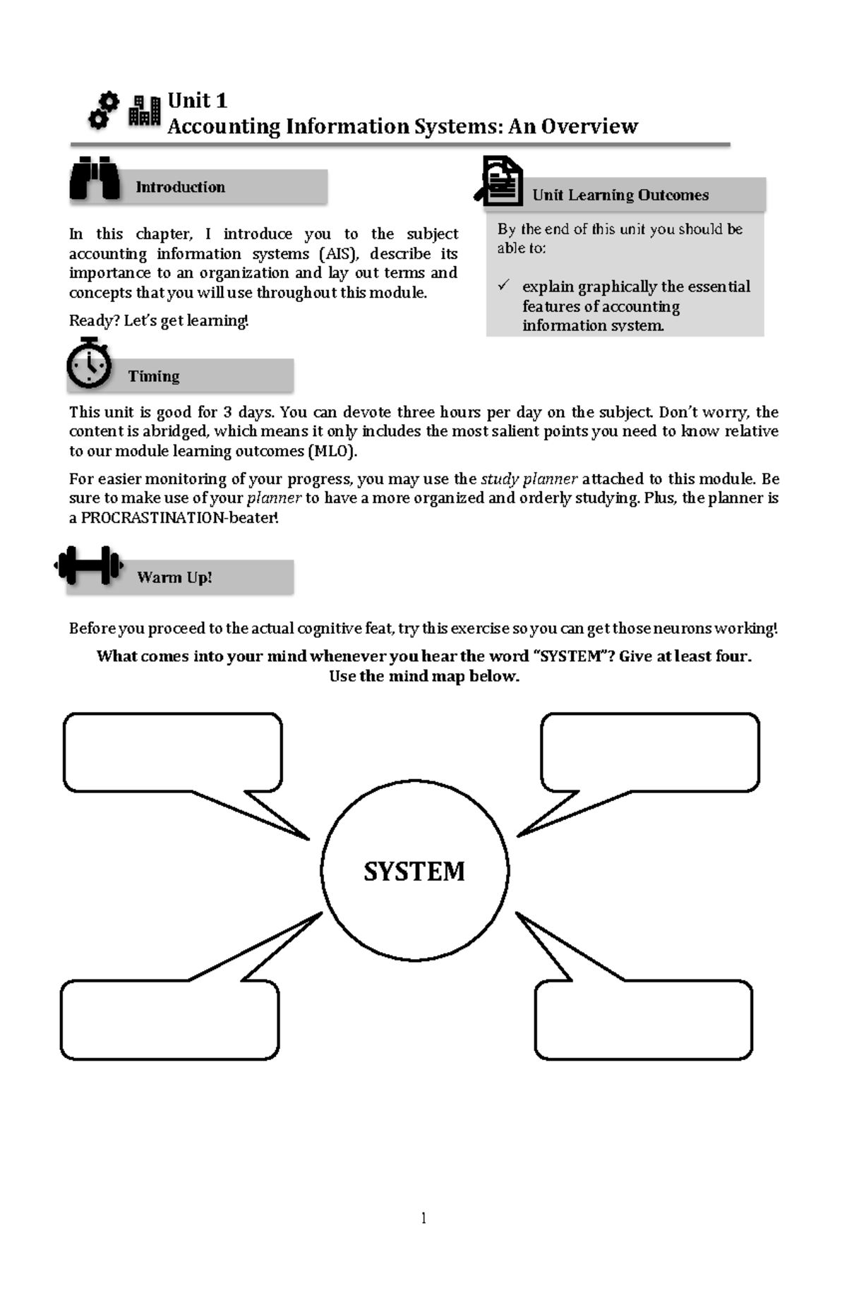 Acctsys 101: Unit 1 - Overview of Accounting Information Systems - Studocu
