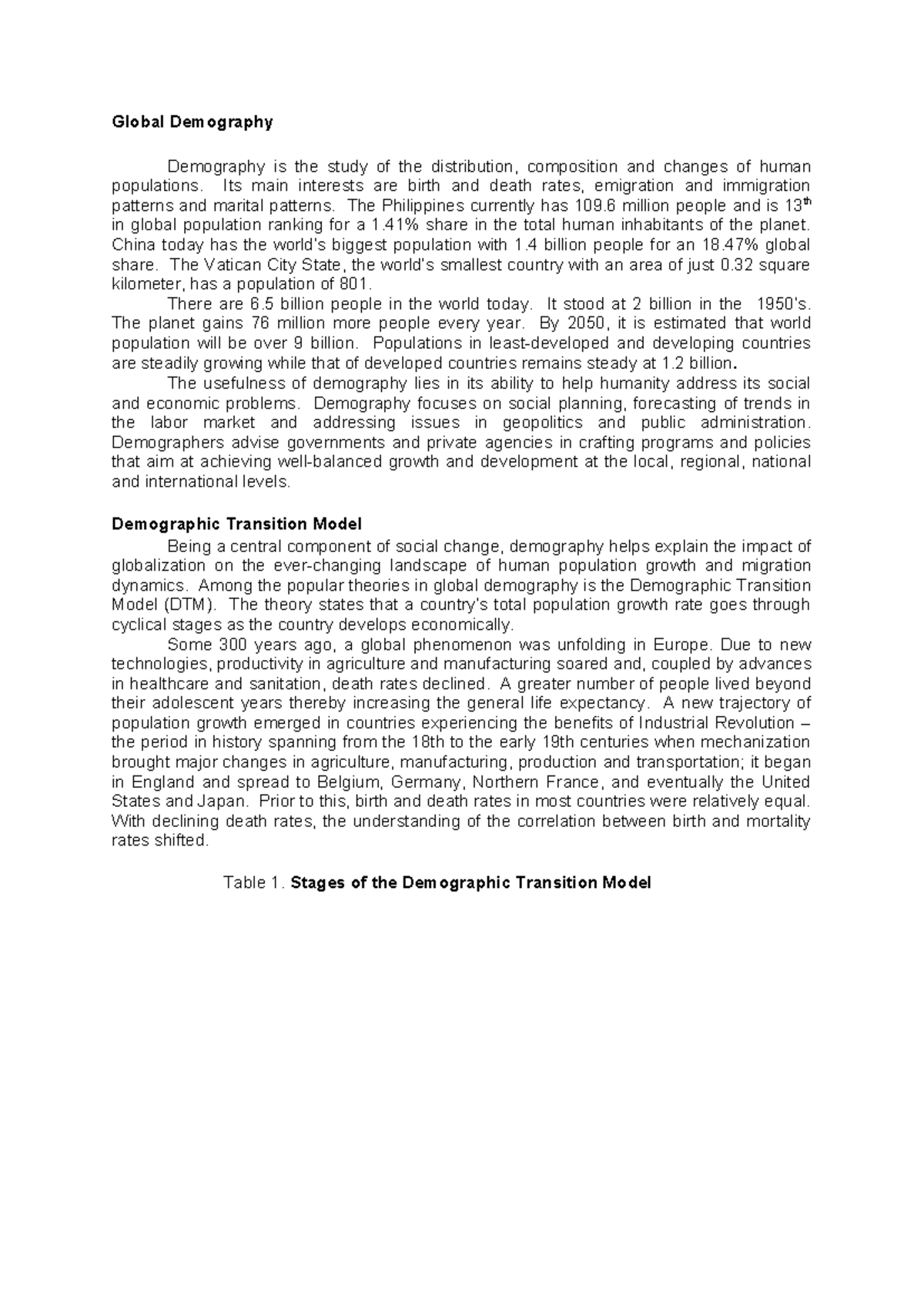 Readings 6: Global Demography & Migration Trends and Patterns - Studocu
