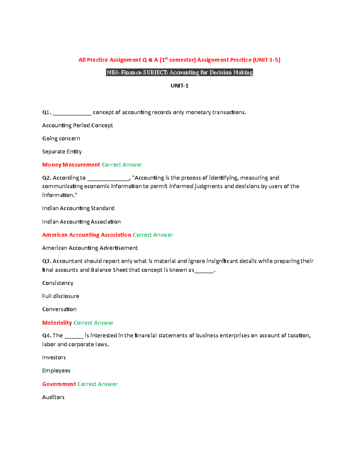 752117215 All Practice MCQs for Accounting Decision Making Unit 1 - Studocu