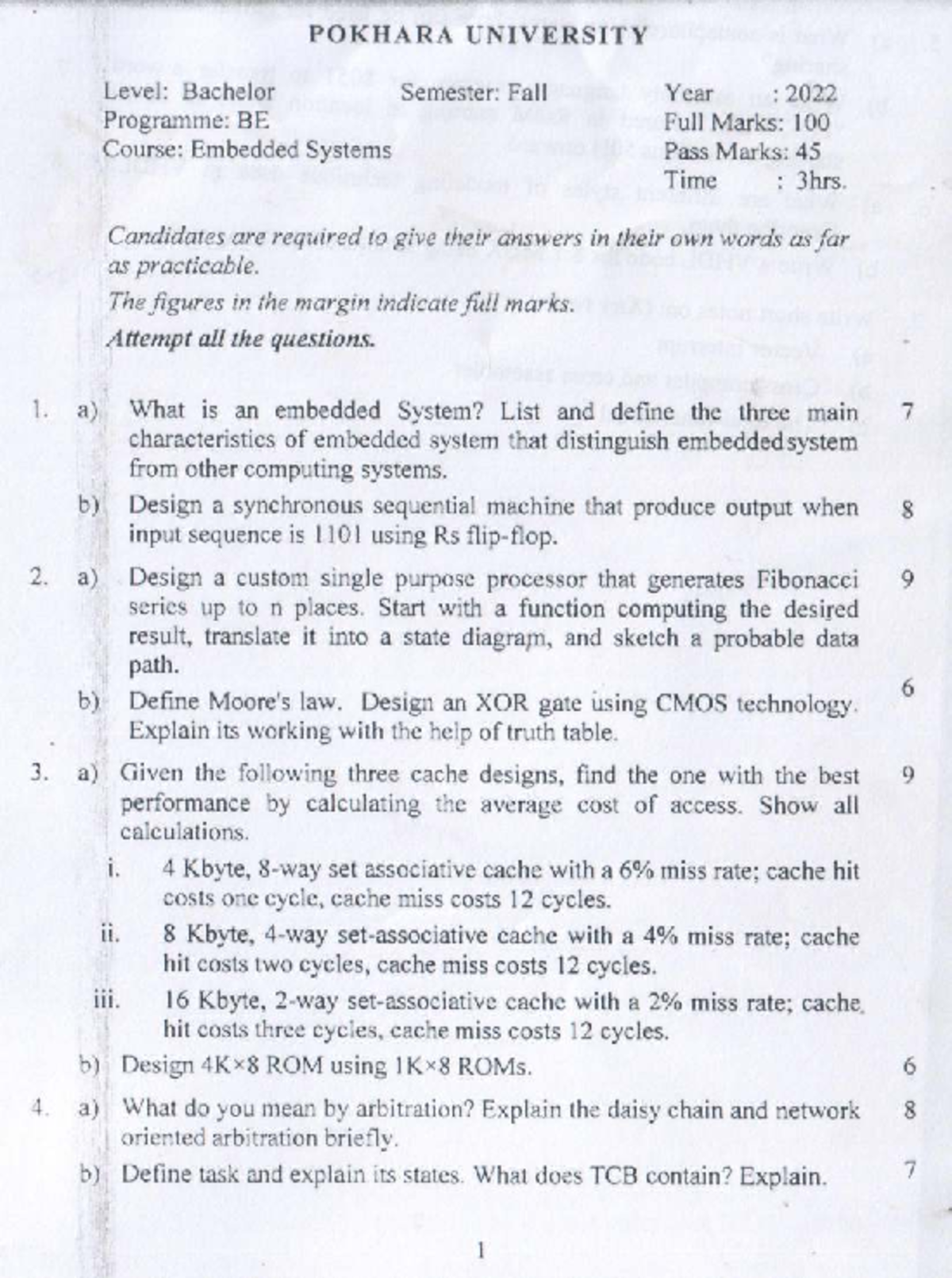 ES-22 Fall - Embedded Systems (ELX 312) Past Exam Questions - Studocu