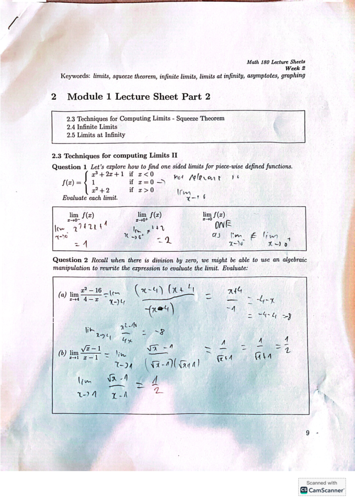 Math 180 Lecture Notes: Week 2 - Exploring Limits & Asymptotes - Studocu