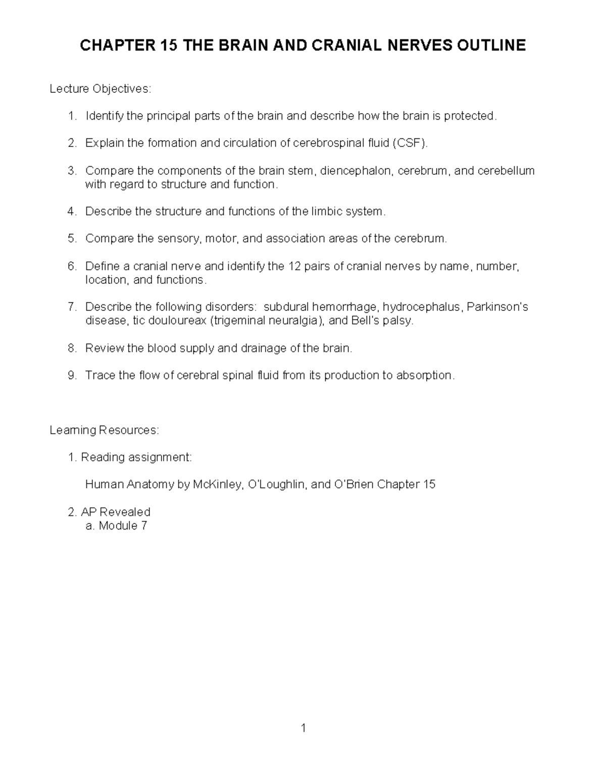 CHAPTER 15: THE BRAIN AND CRANIAL NERVES LECTURE NOTES (ANATOMY) - Studocu