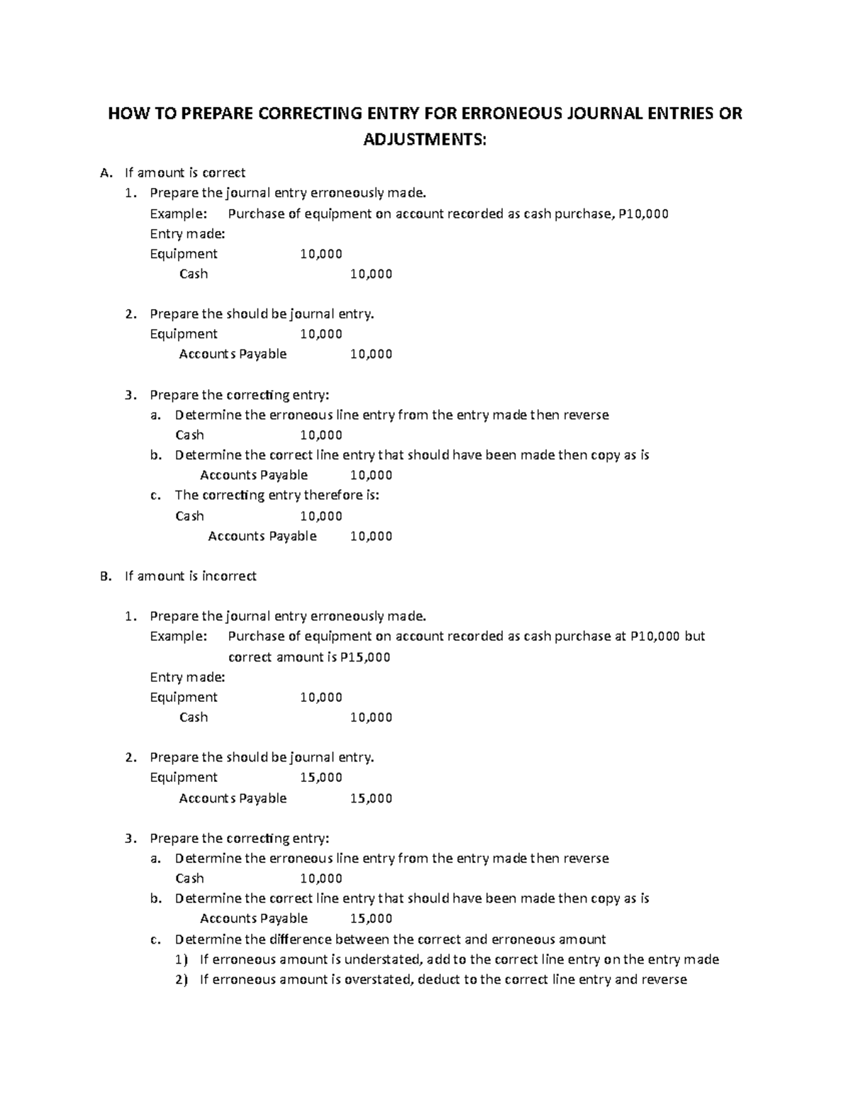 Guide on Correcting Journal Entries for Financial Statement Adjustments ...