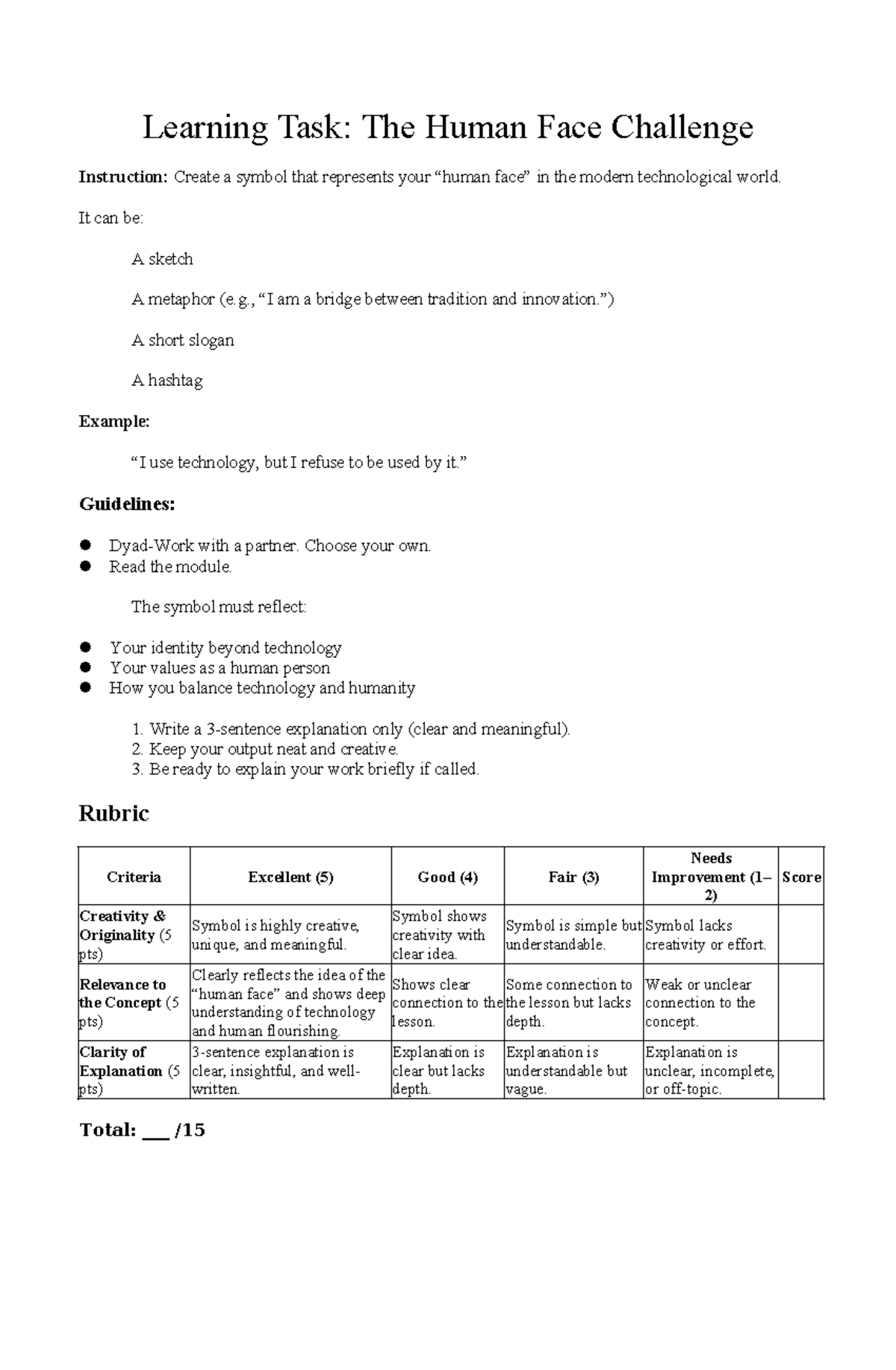 SCTS 1013 Learning Task 1: The Human Face Challenge Instructions - Studocu