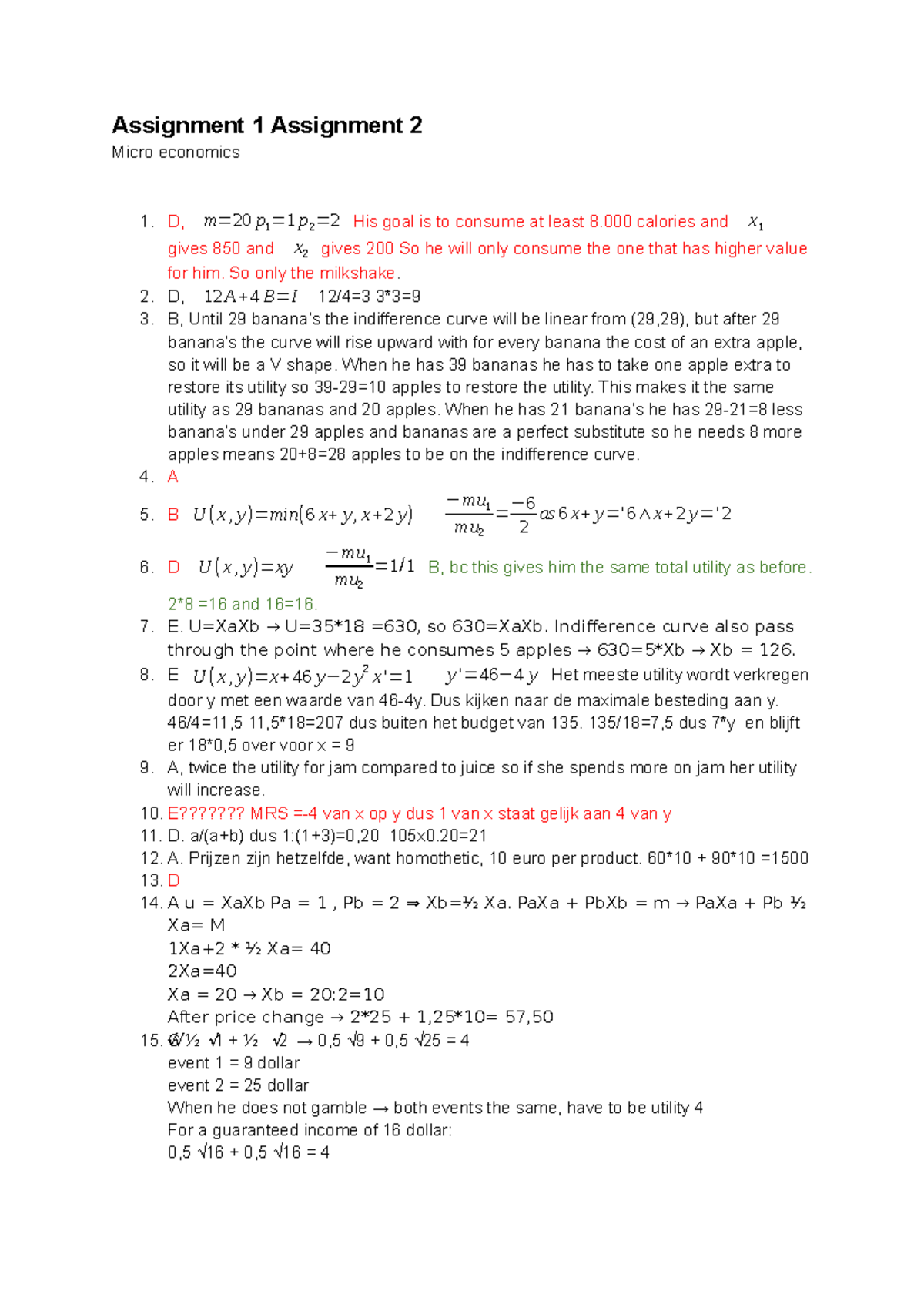 Assignments 1 & 2: Intermediate Microeconomics Insights - Studeersnel