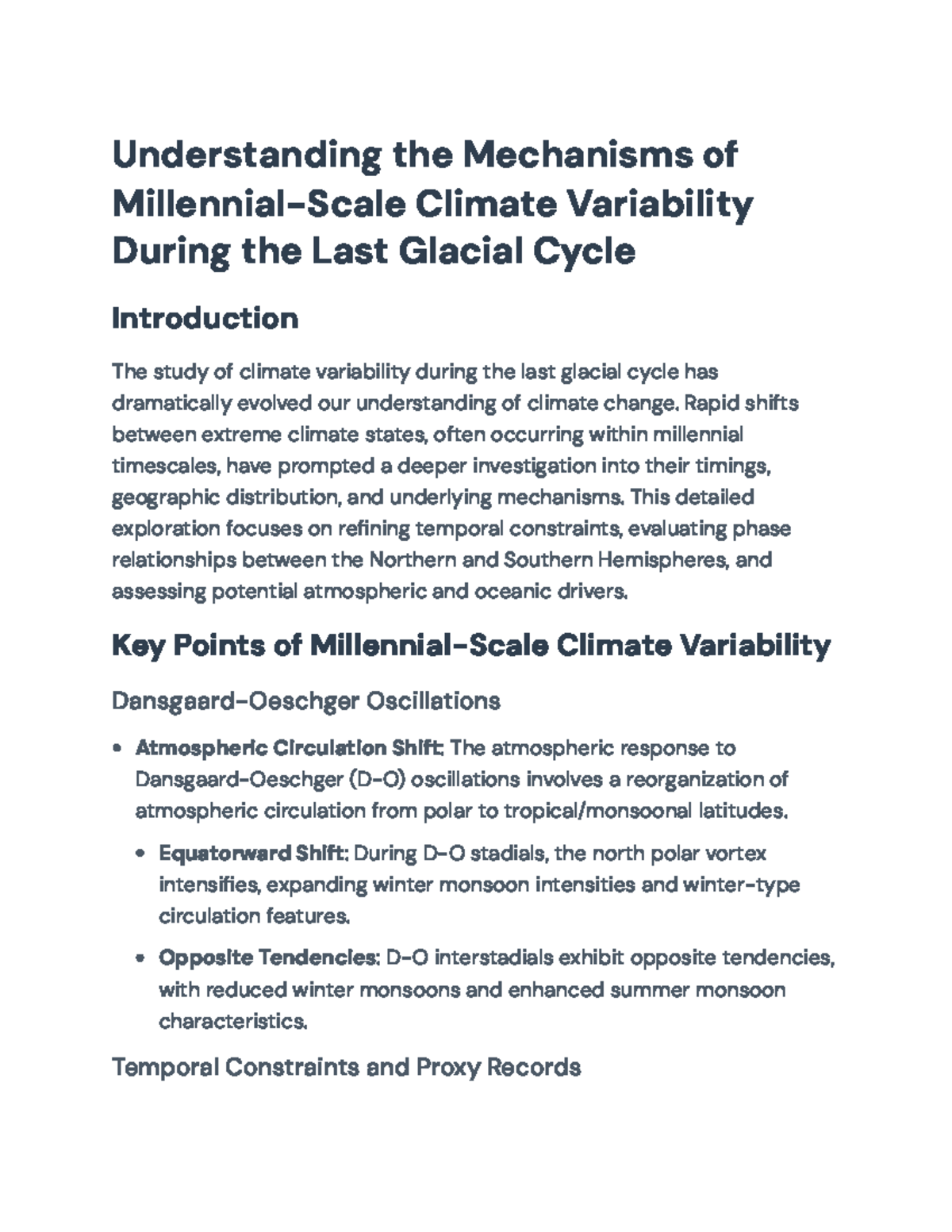Understanding Millennial-Scale Climate Variability: Last Glacial Cycle ...