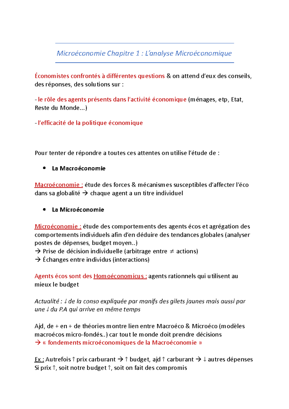 Microéco Chap 1 - notes - Microéconomie Chapitre 1 : L’analyse ...