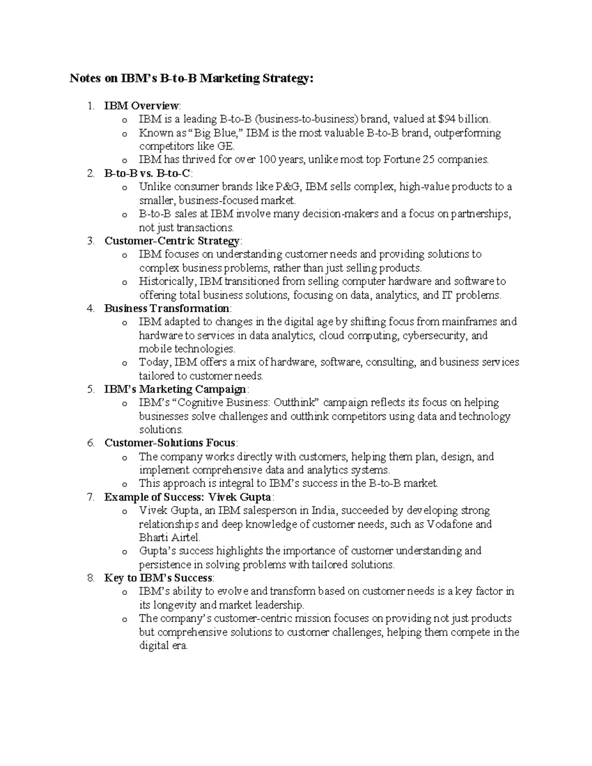 Ch 6 - Summary Principles of Marketing - Notes on IBM’s B-to-B ...