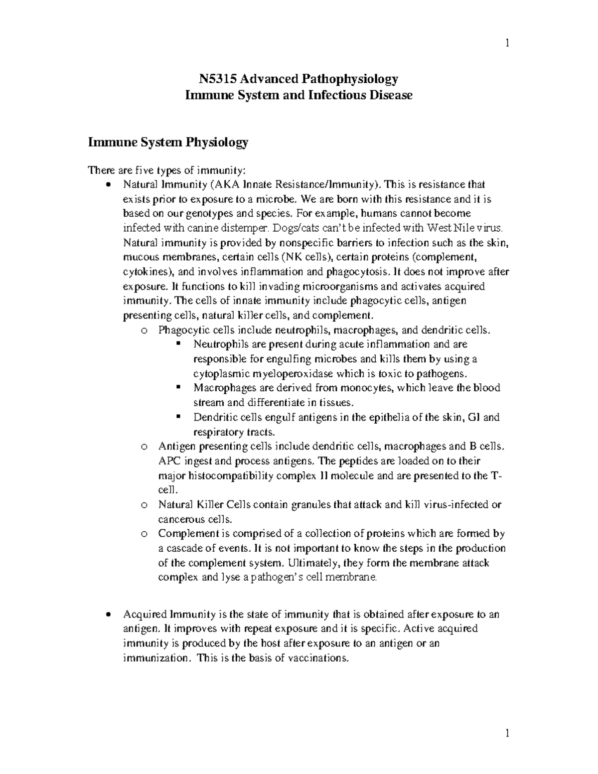 N5315 Test 2 Notes - Immune System Physiology There are five types of ...