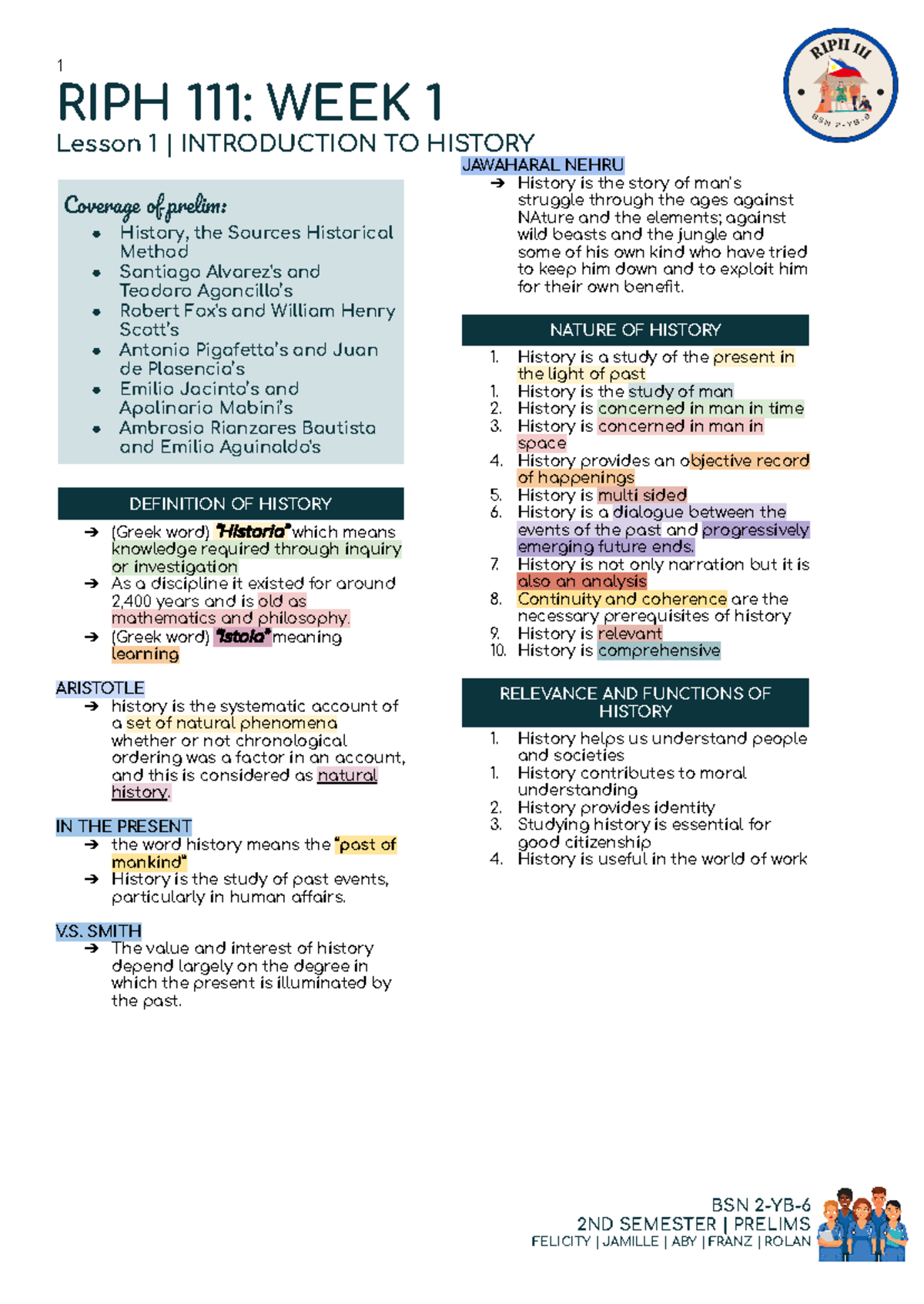RIPH 111 Prelim Reviewer: Introduction to History Overview - Studocu