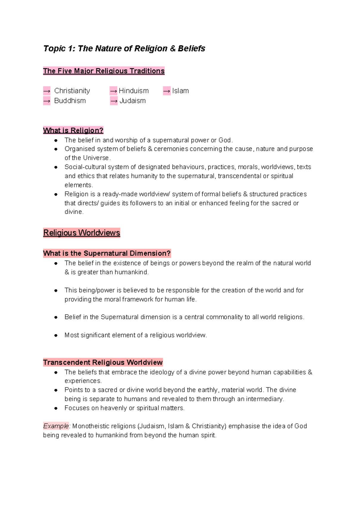 Prelim Religion Study Notes: Major Traditions & Beliefs - Studocu