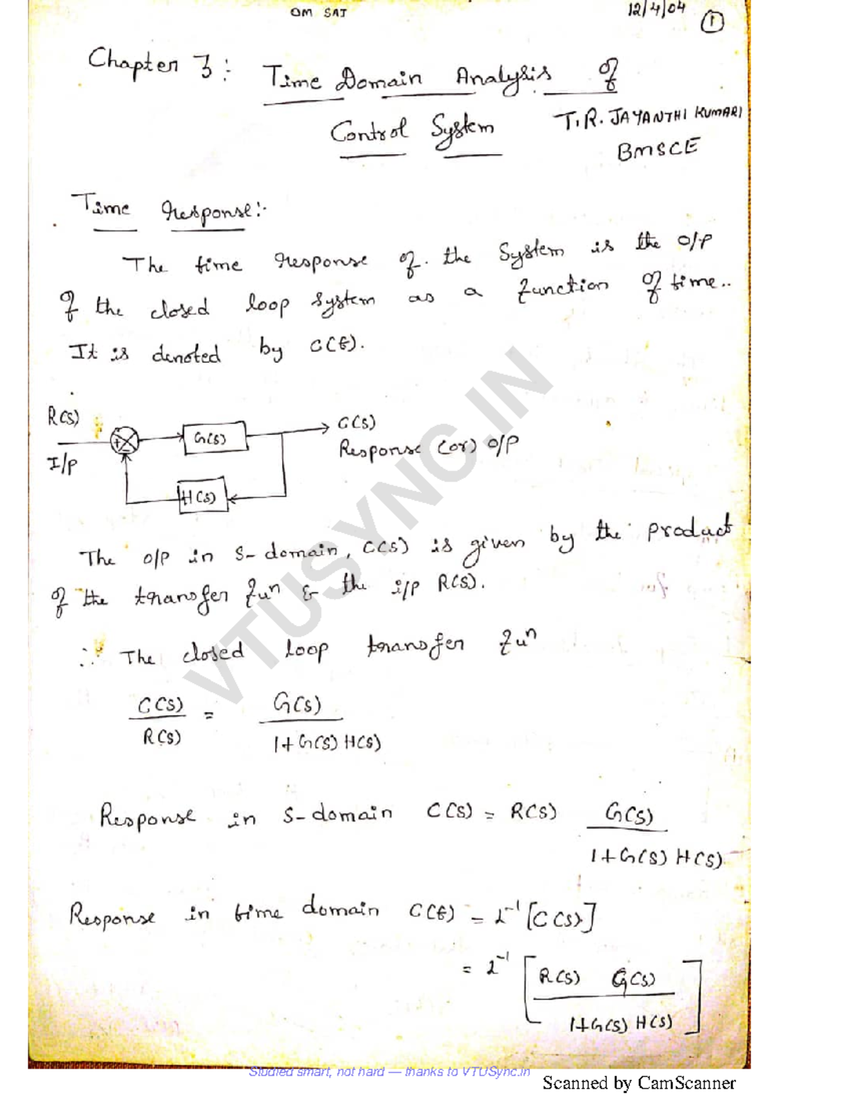 Time Domain Analysis (CS) - Study Smart with VTUSync - Studocu