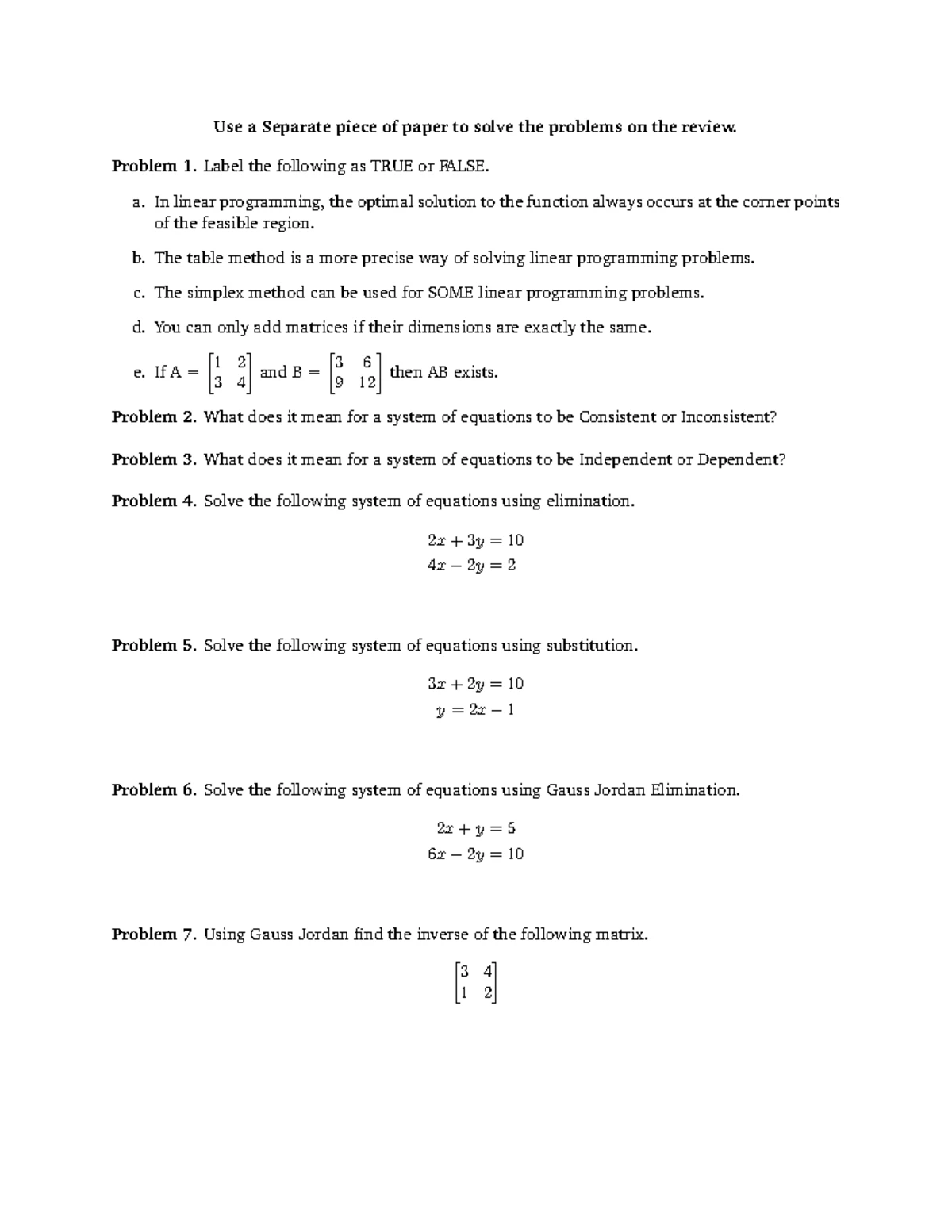 Review 1: Math 1324 Exam 1 True/False & Practice Problems - Studocu
