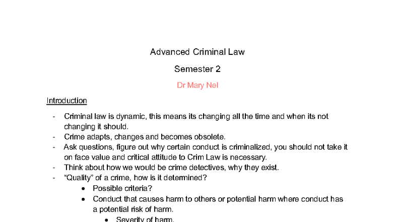 A1 Notes - Crim Law: Advanced Concepts & Theories in Criminal Justice ...