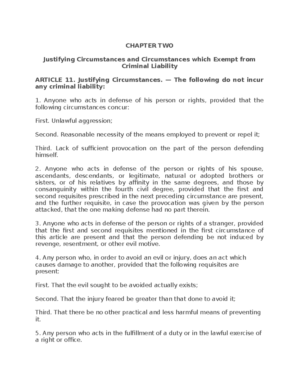 Jemaa LIST: Law CH. 2 - Justifying & Exempting Circumstances - Studocu