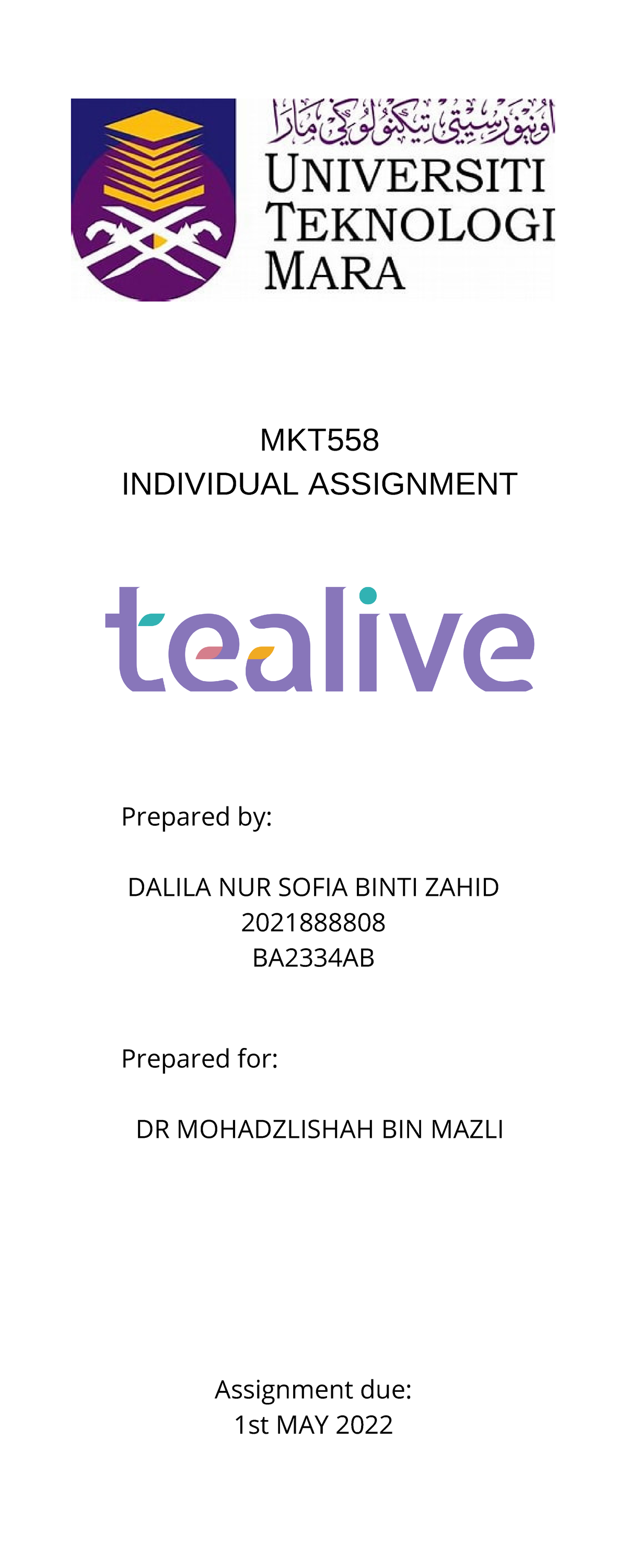 MKT558 Tealive: Individual Assignment on Macro Environment Impact - Studocu