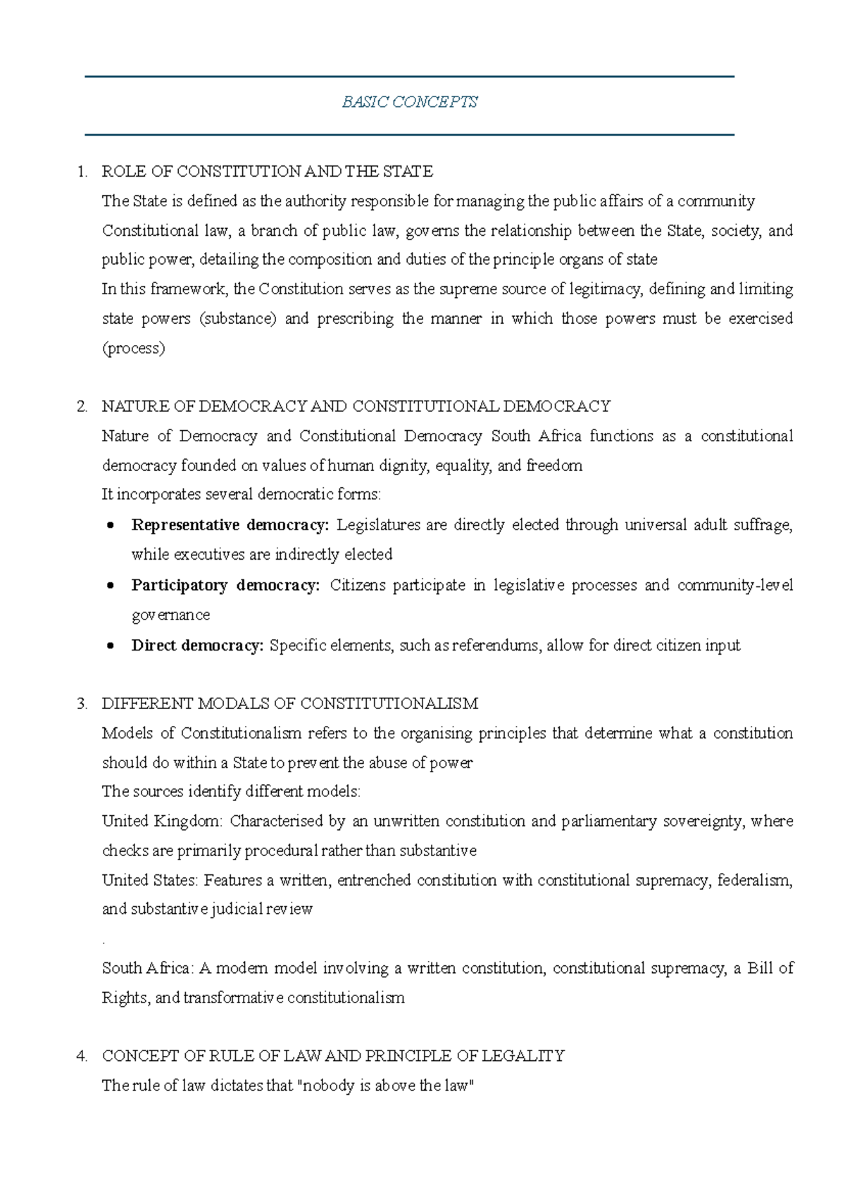 Constitutional Law Focus Areas: Key Concepts and Principles - Studocu