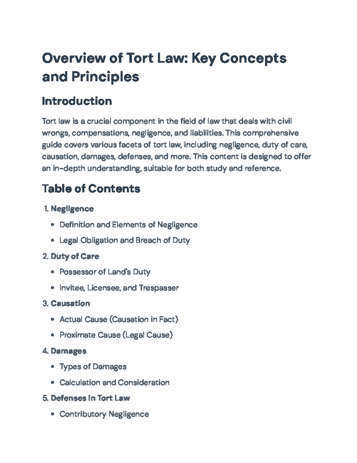 Tort Law: Essential Concepts and Principles Overview - Overview of Tort ...