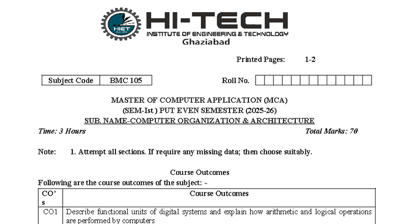 COA BMC 105 - Model Paper for Organization Architecture Exam - Studocu