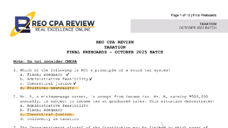 REO CPA REVIEW TAXATION FINAL PREBOARDS OCTOBER 2025 BATCH - Studocu