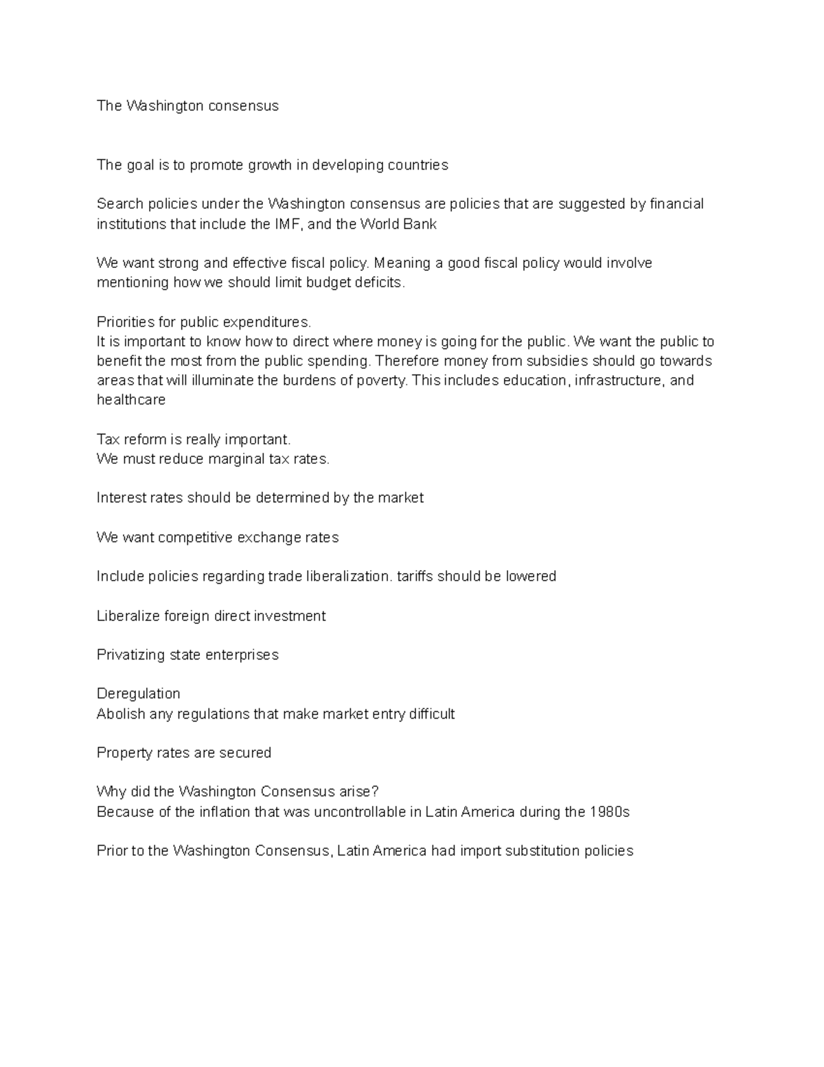 The Washington Consensus - Meaning a goomentioning how we should limit ...