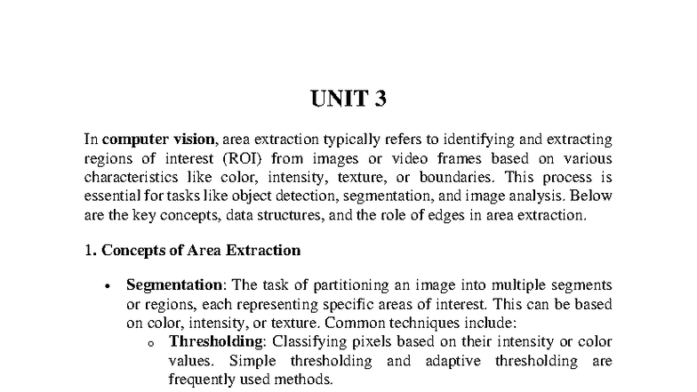 Unit 3: Area Extraction in Computer Vision - M.Sc Notes - Studocu