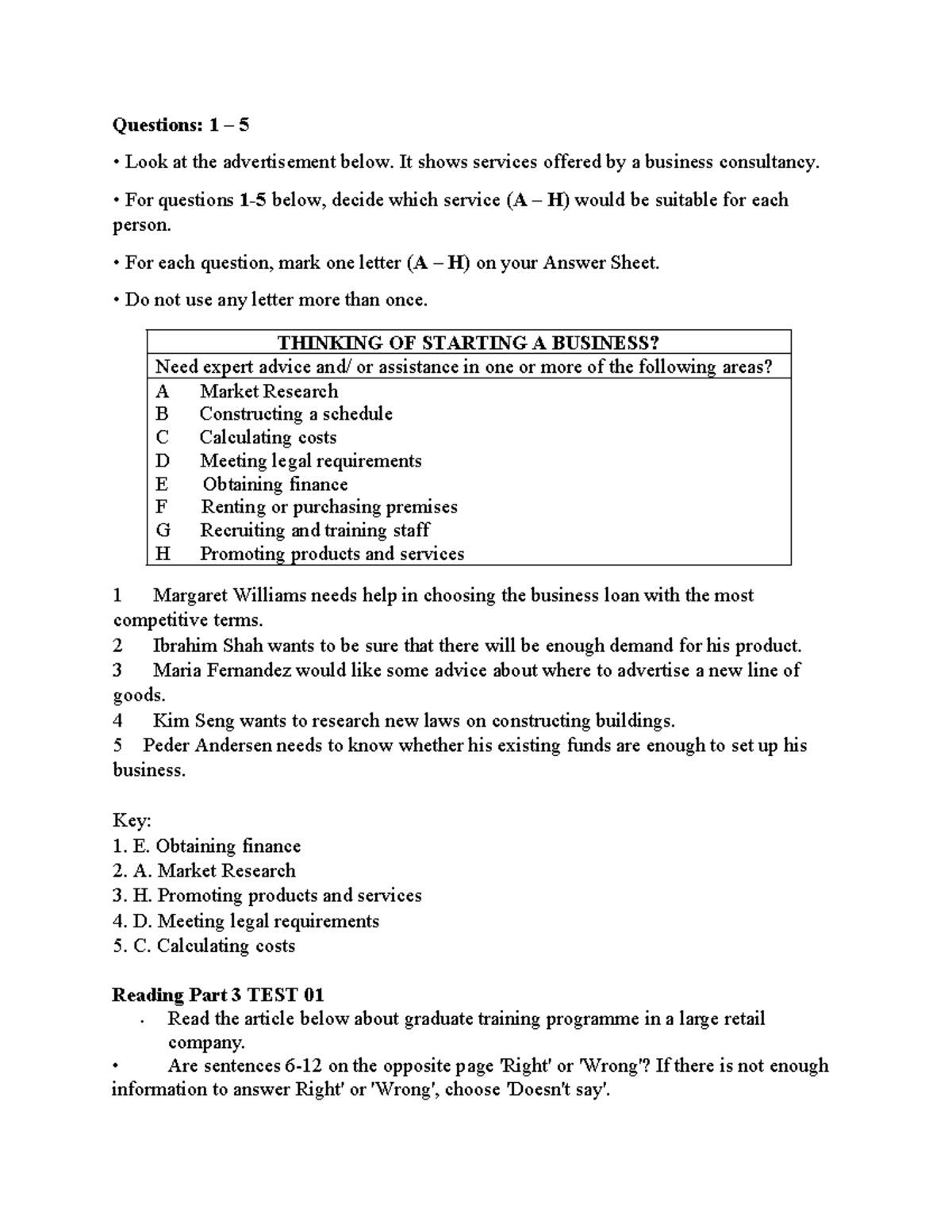 Reading & Writing Practice: Anh 4 - Test Questions & Answers - Studocu