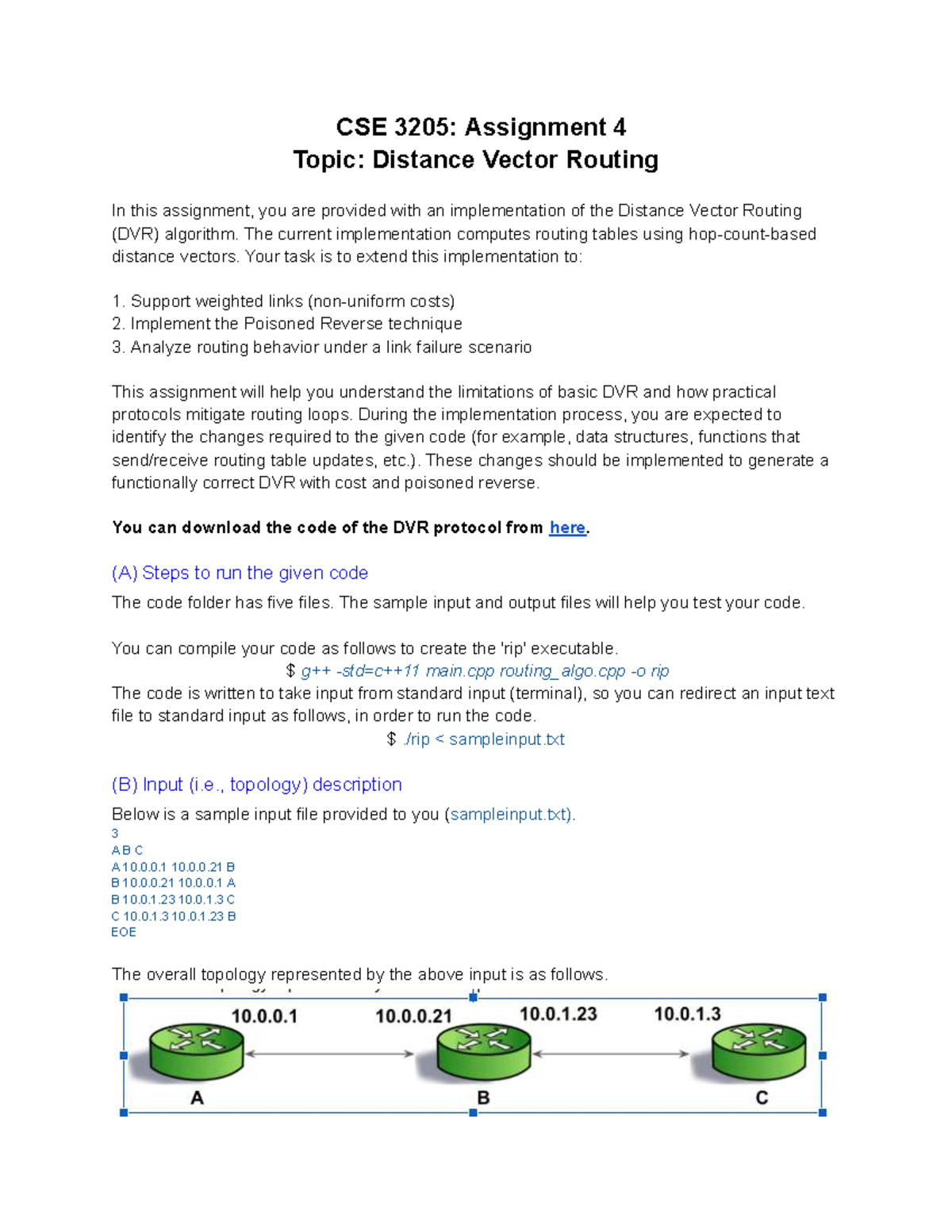 CSE 3205: Assignment 4 - Enhancing Distance Vector Routing Algorithm ...