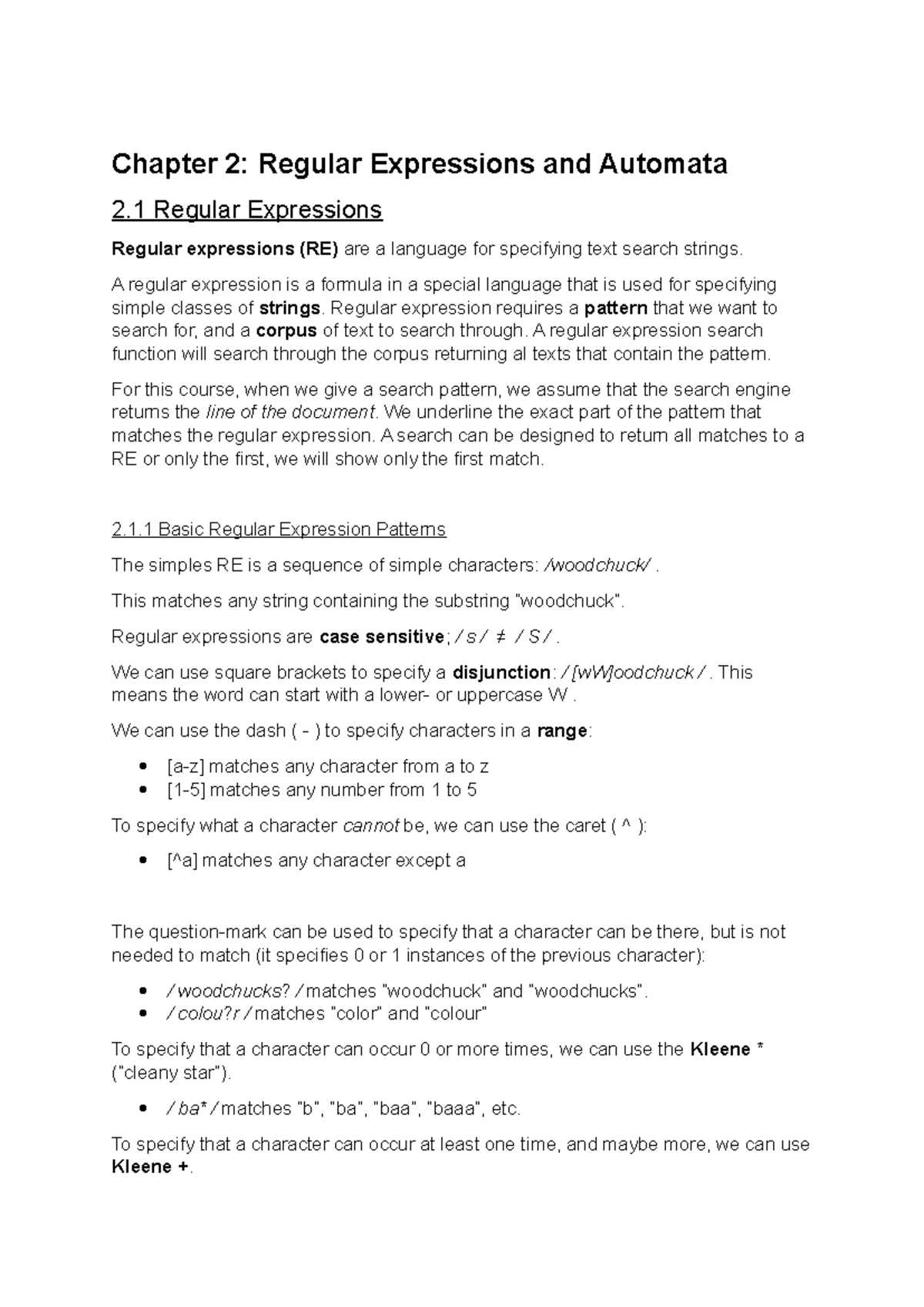 CG 101: Chapter 2 - Regular Expressions and Automata Overview - Studeersnel