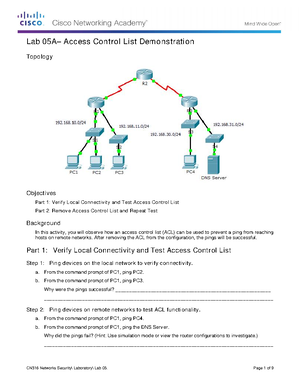 CN316 Lab 06 - Configuring Extended ACLs Instructions - Lab 06A ...
