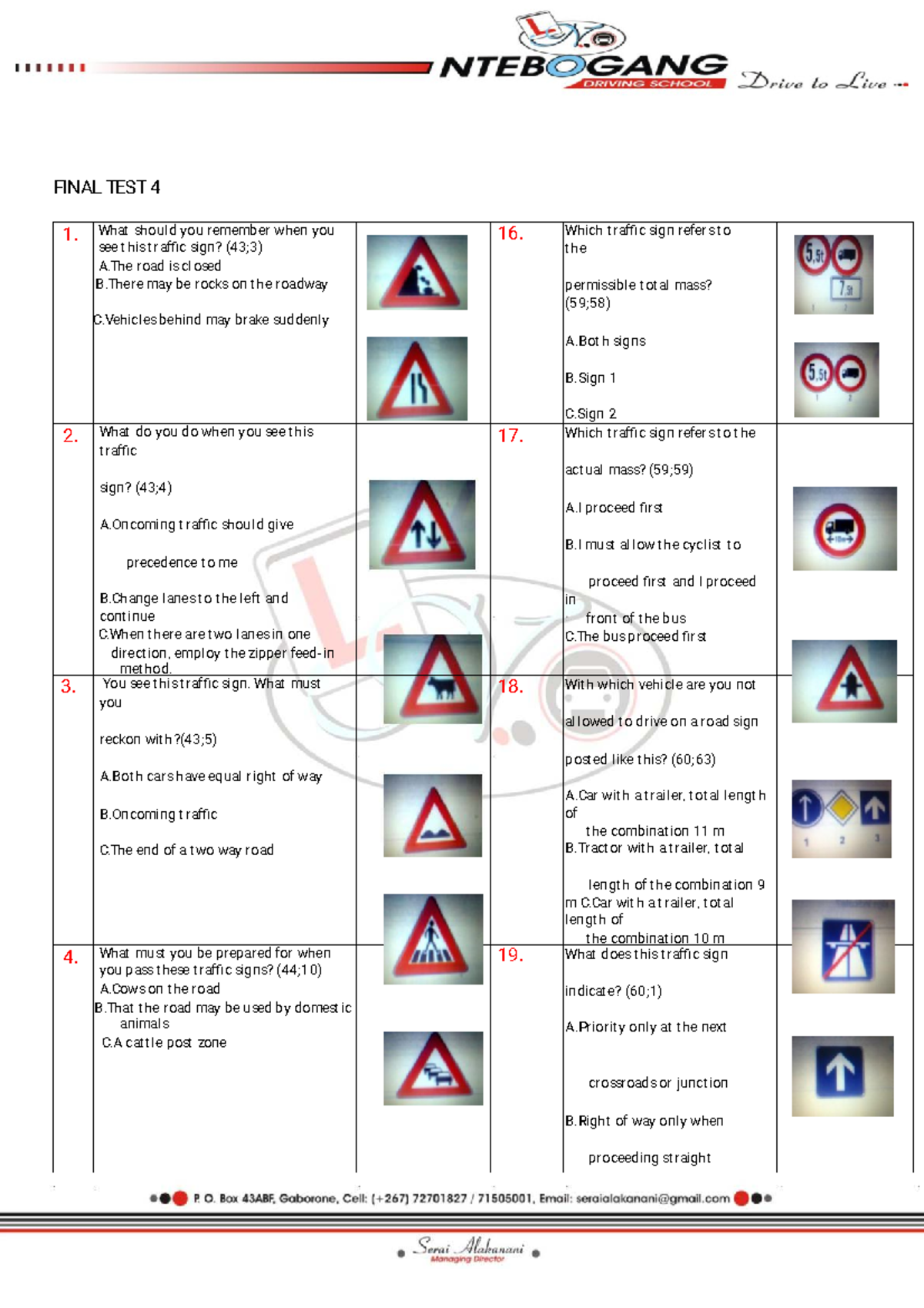 FINAL TEST 4: Traffic Sign Recognition and Rules - Studocu