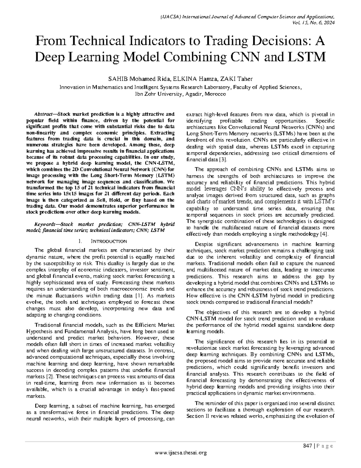 Hybrid Deep Learning Model for Stock Prediction: CNN & LSTM (IJACSA ...