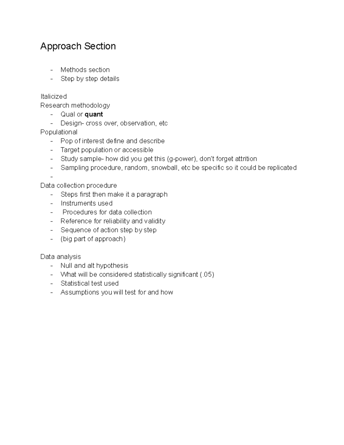 Research Methods: Approach Section Notes for RSH 101 - Studocu