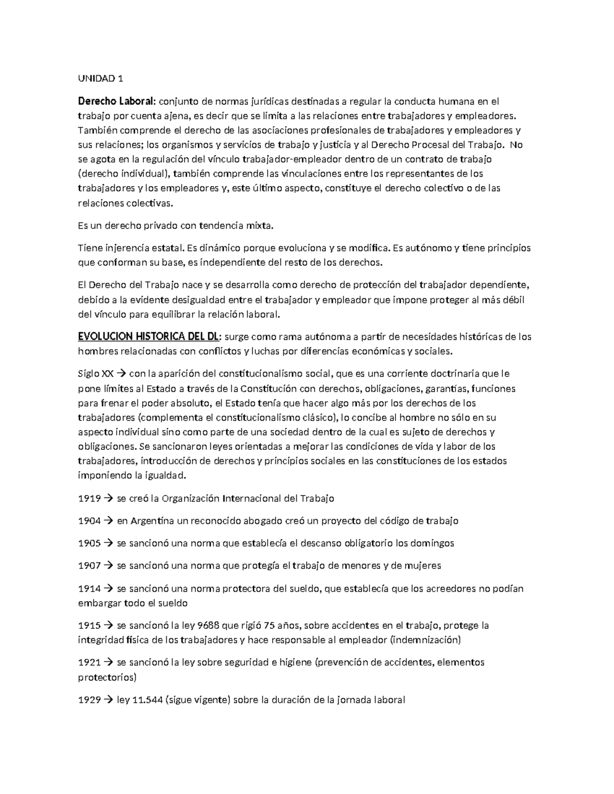 Unidad 1: Introducción al Derecho Laboral y su Evolución Histórica ...