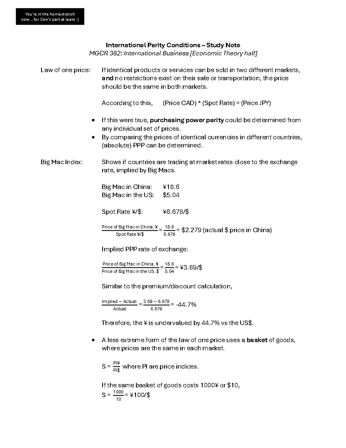 MGCR 382 Study Note: Understanding International Parity Conditions ...