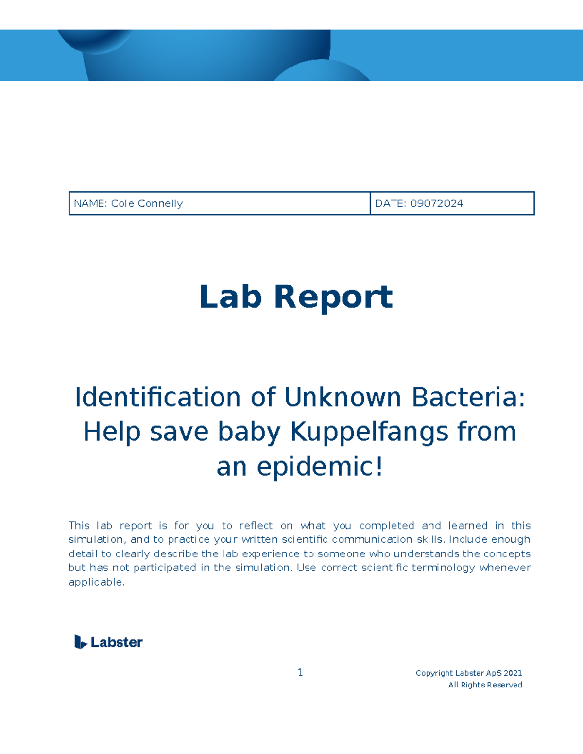 Lab Report: Identification of Unknown Bacteria (Lab 2024) - Studocu