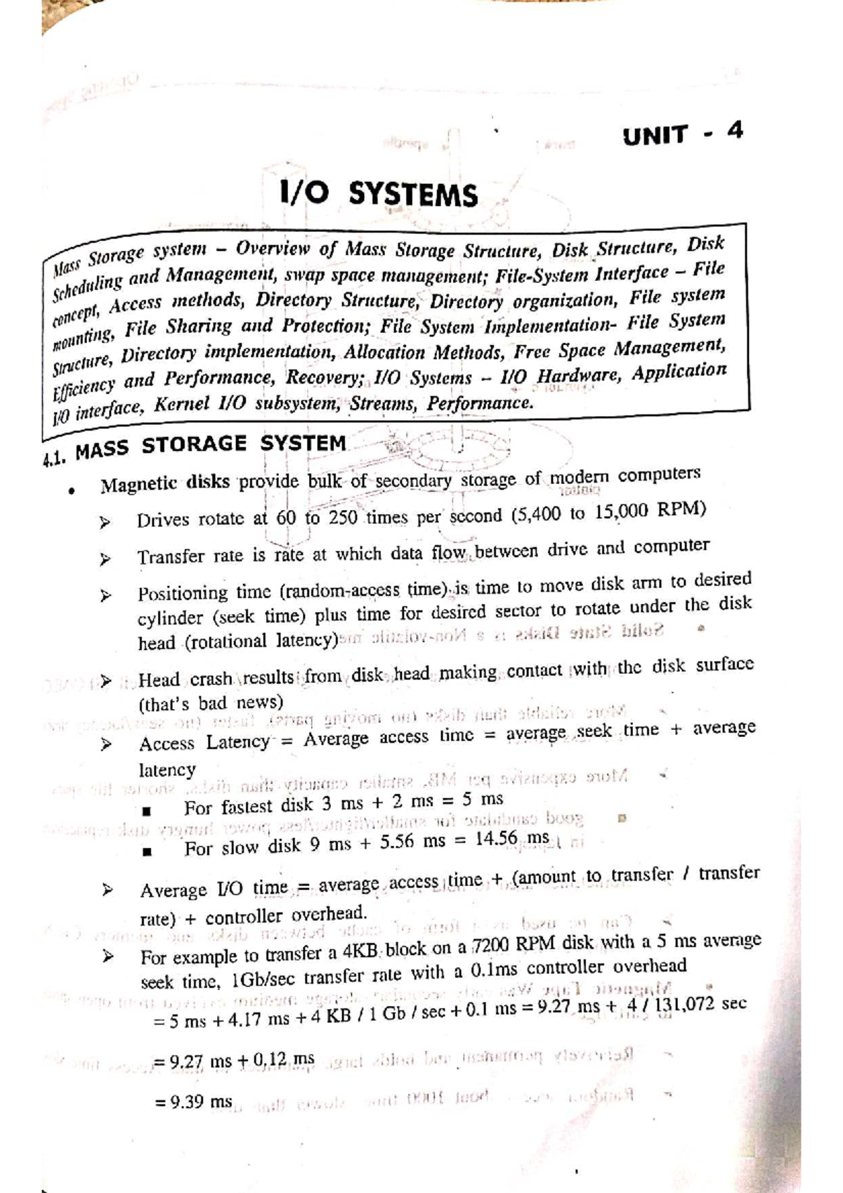 UNIT 4: Mass Storage Systems Overview - Disk Management & Scheduling ...