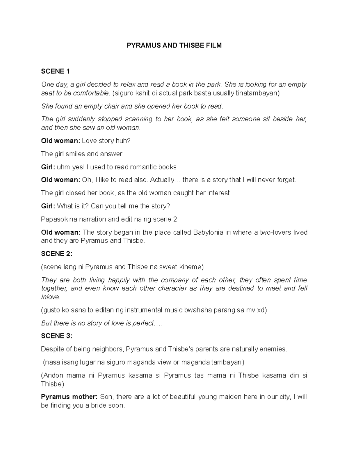 PY 101: Pyramus and Thisbe - A Tragic Love Story Script - Studocu
