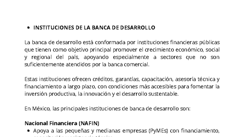 Instituciones de Banca de Desarrollo en México - BIEN - Studocu