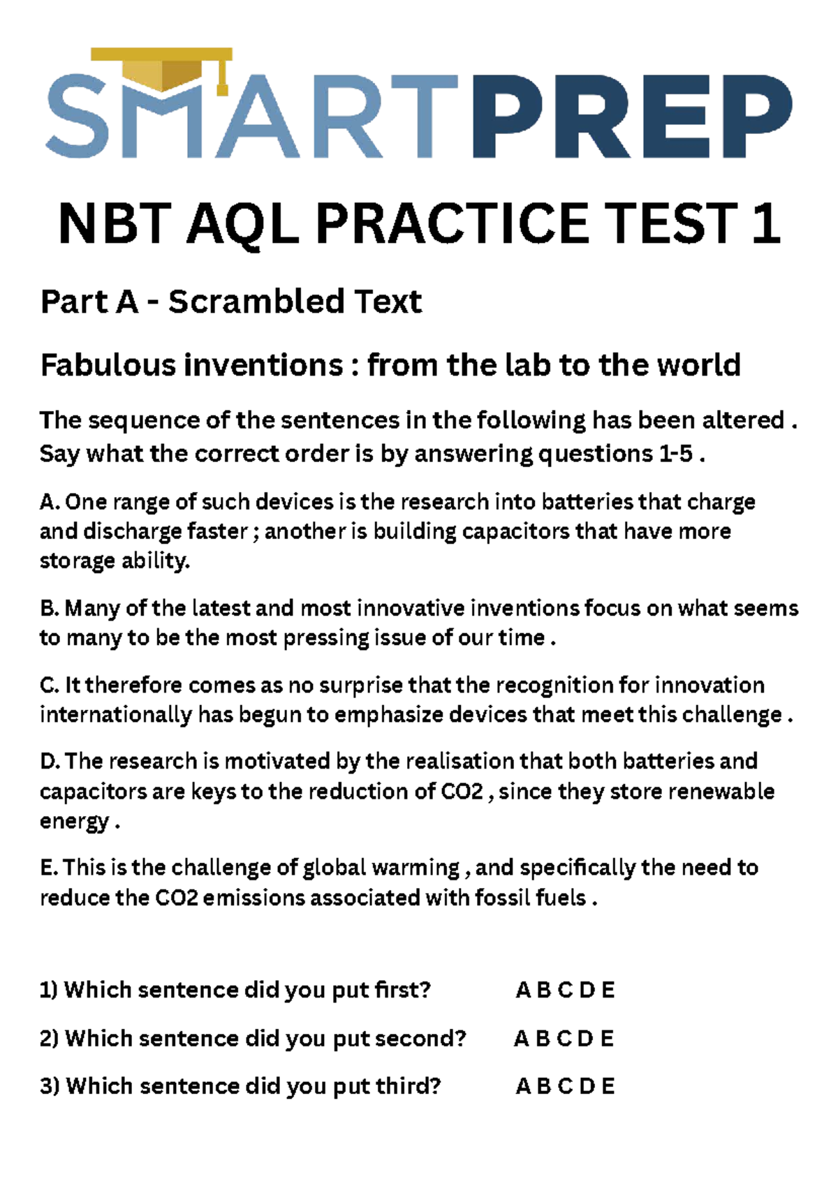 NBT AQL Practice Test 1 - Scrambled Text & Vocabulary Insights - Studocu