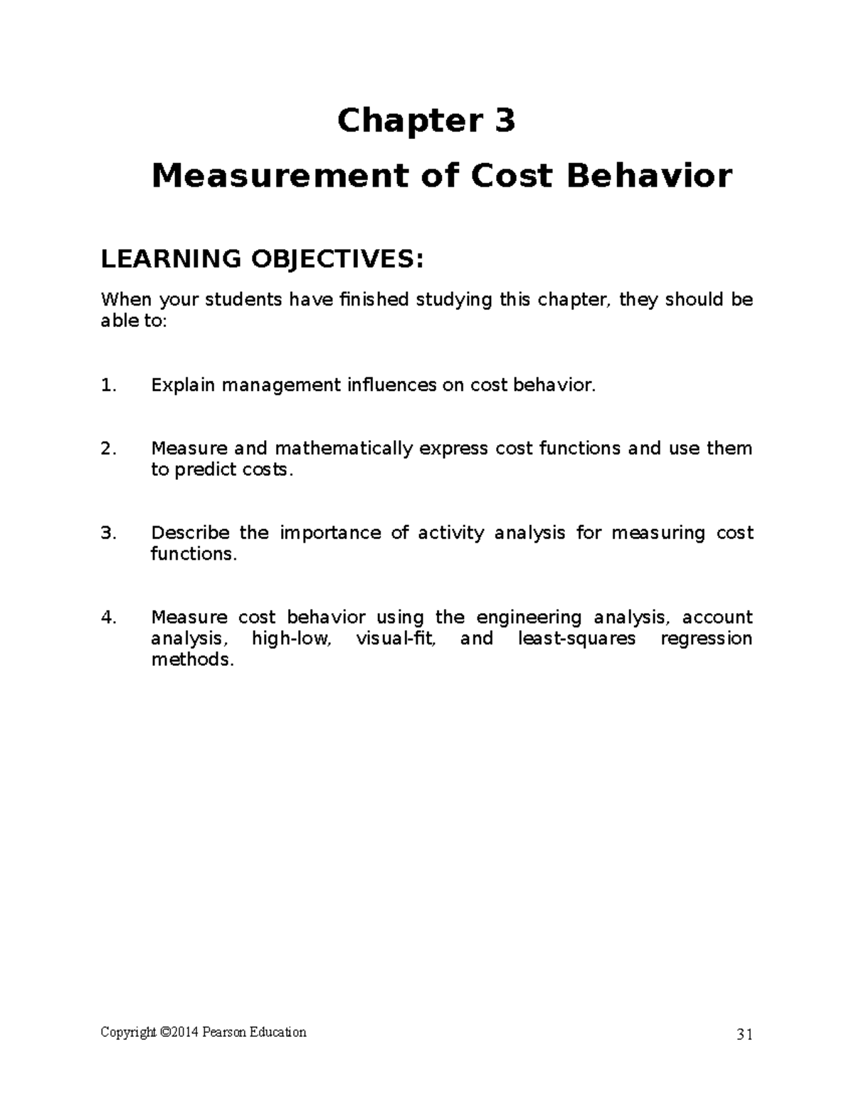 Chapter 3 - Notes - Chapter 3 Measurement of Cost Behavior LEARNING ...