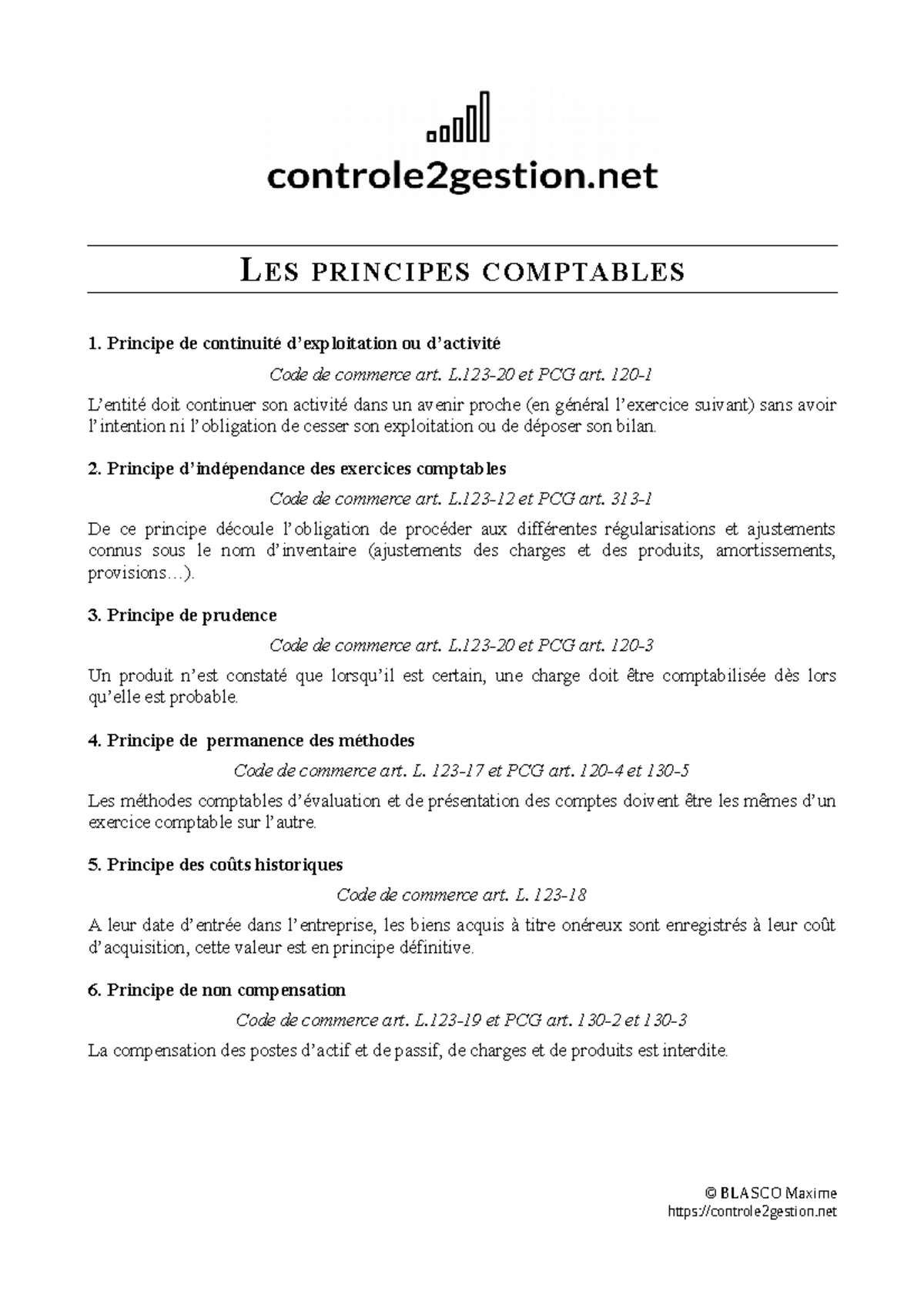 Fiche sur les Principes Comptables 1 - Code de Commerce et PCG - Studocu