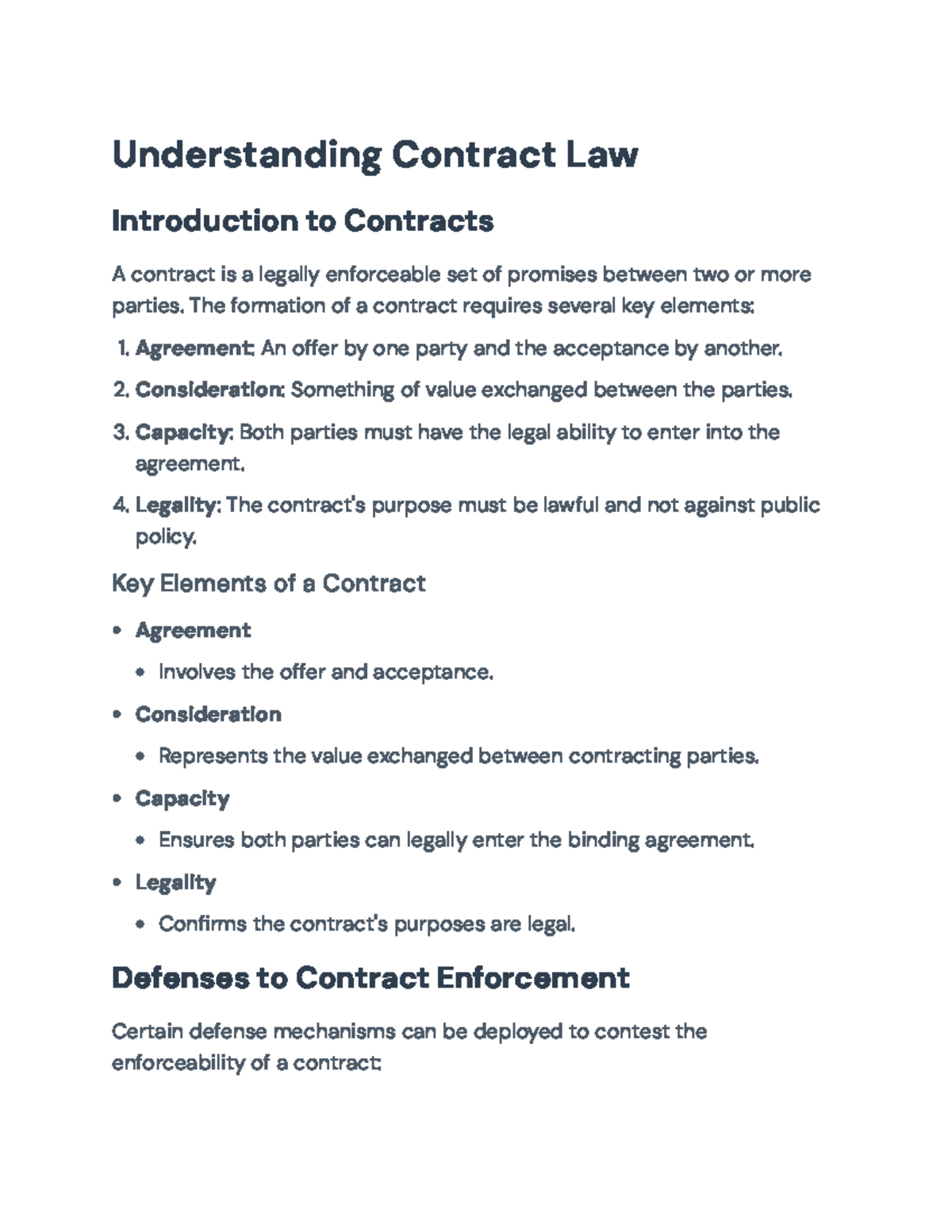 Key Elements of Contract Law Overview - Course Code C123 - Studocu