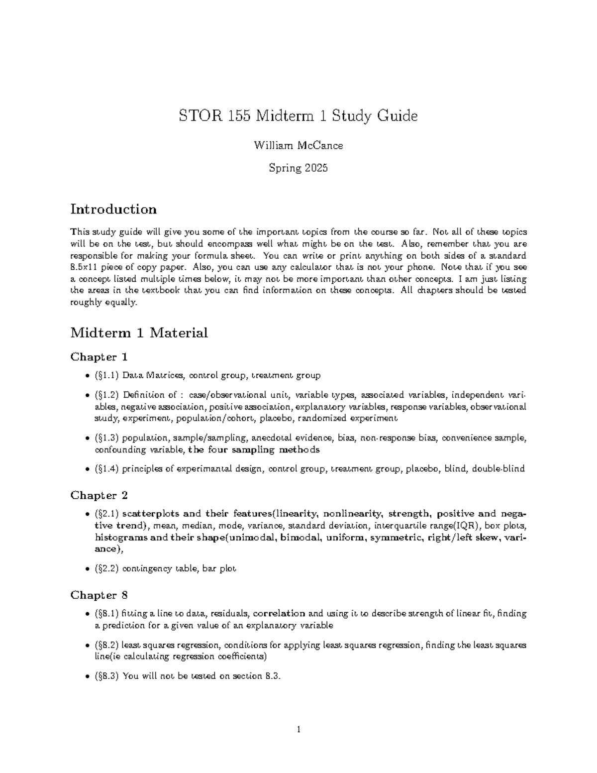 STOR 155 Midterm 1 Study Guide - Studocu