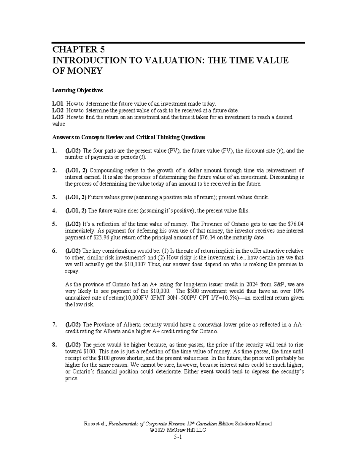 CHAPTER 5 SOLUTIONS: TIME VALUE OF MONEY (FIN 101) - Studocu