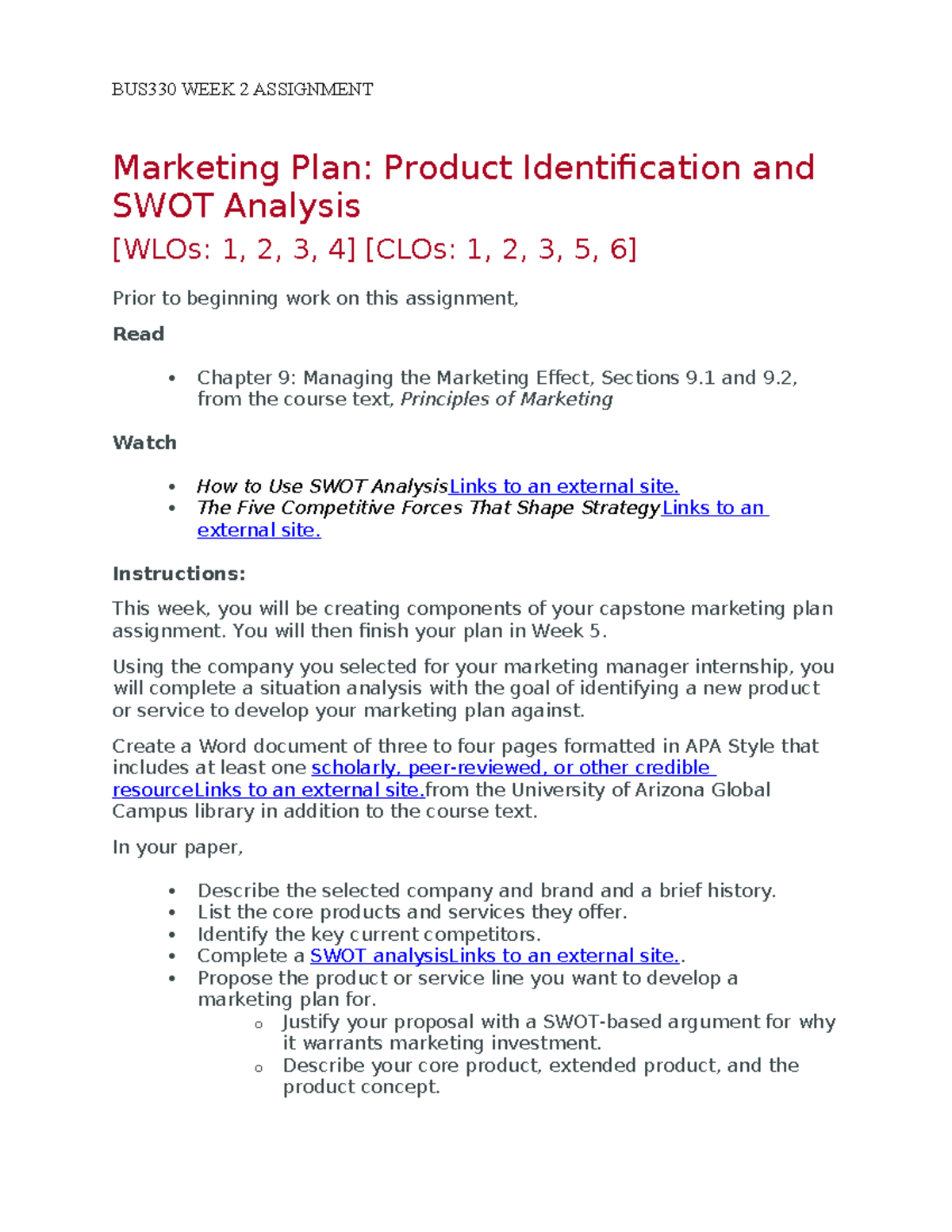 BUS330 Week 2 Assignment: Marketing Plan & SWOT Analysis for Uber - Studocu
